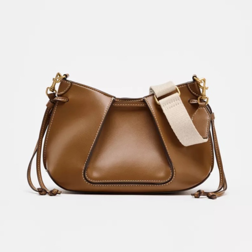 Zara Pleated Tan Leather Crossbody Bag